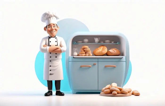 Unique 3D Art Baker with Bread Buns Design Illustration